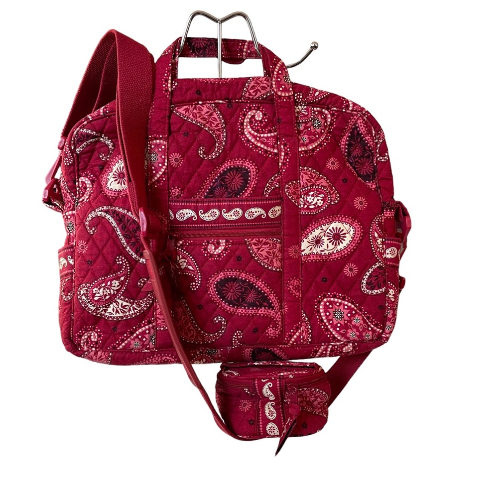 Vintage Vera Bradley Mesa Red Set Laptop Bag and Mini Travel Case Bundle of Two